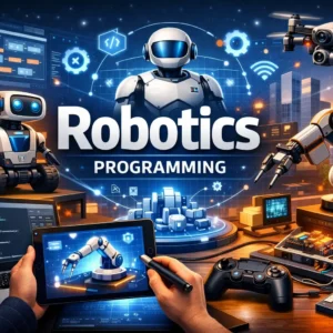 Professional Robotics Programming course image with humanoid robot and coding visuals