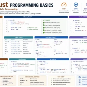 Modern educational banner for Rust Programming Basics course with coding visuals