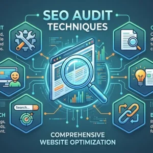 High-quality SEO Audit Techniques banner with digital marketing and analytics visuals