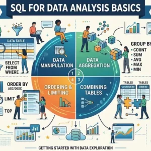 Professional SQL for Data Analysis Basics course image with database and query visuals