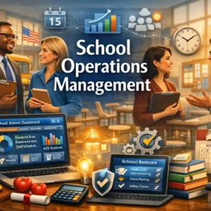 Educational course image for School Operations Management with school administration and management visuals