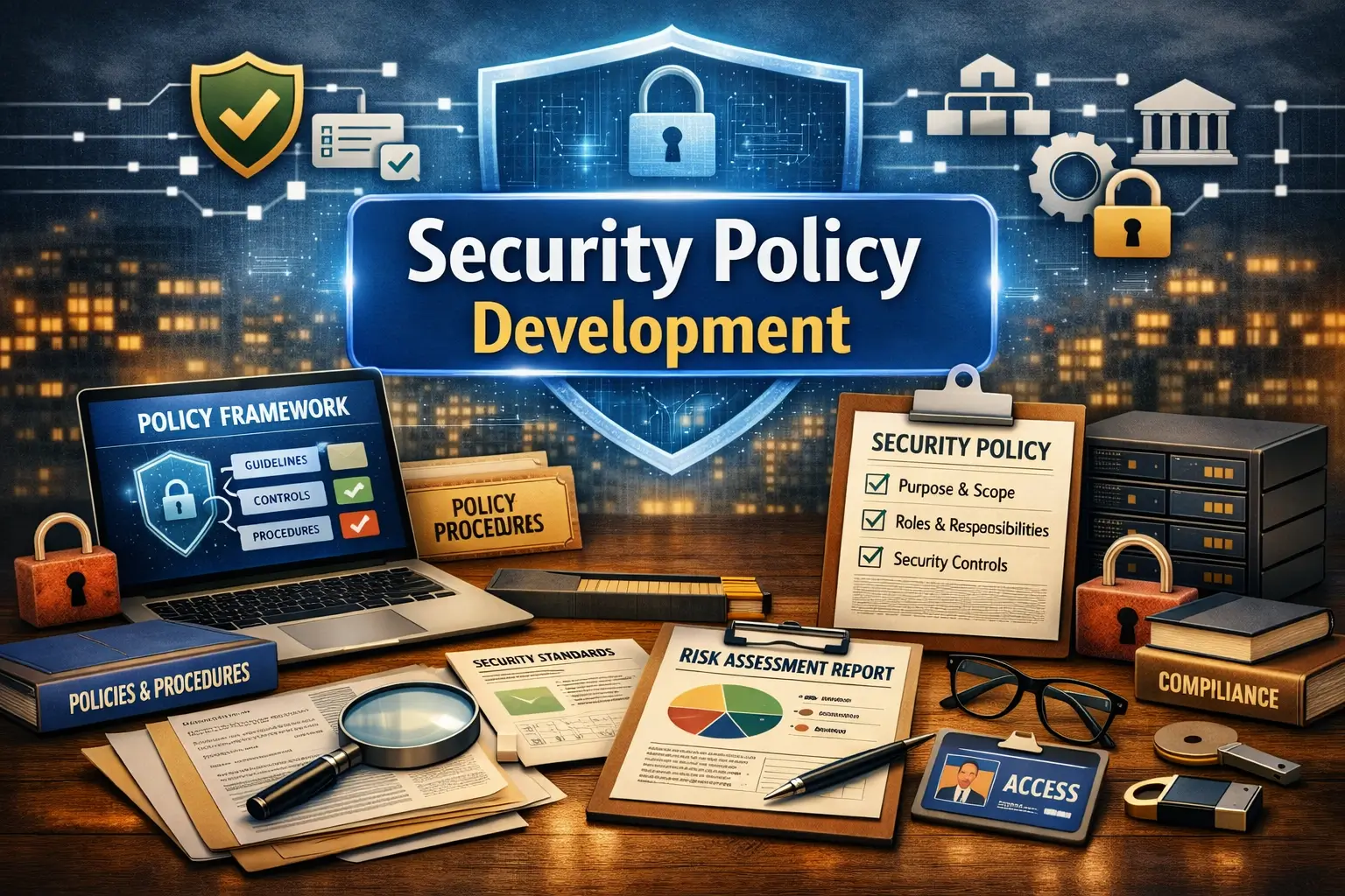 Professional Security Policy Development course image with compliance and framework visuals