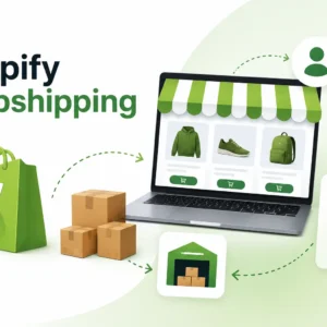 High-quality Shopify Dropshipping banner with e-commerce and business visuals