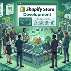 High-quality Shopify Store Development banner with e-commerce and web visuals