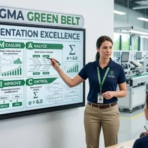 Professional banner for Six Sigma Green Belt course with process improvement visuals