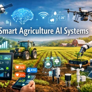 Smart Agriculture AI Systems course image with AI farming and drone technology