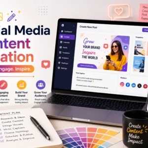 Educational banner for Social Media Content Creation course with creative digital visuals