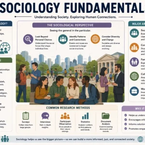 Professional Sociology Fundamentals course image with society and culture visuals