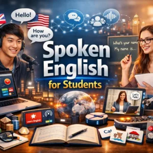 Professional course image for Spoken English for Students with modern classroom visuals
