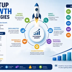 Educational banner for Startup Growth Strategies course featuring business growth visuals