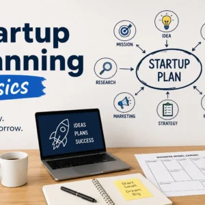 Professional Startup Planning Basics course image with business and strategy visuals