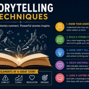 Professional Storytelling Techniques course image with narrative and creative visuals