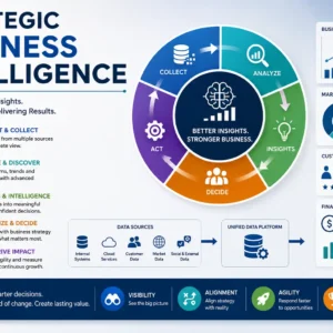 Professional strategic business intelligence course design with modern analytics visuals
