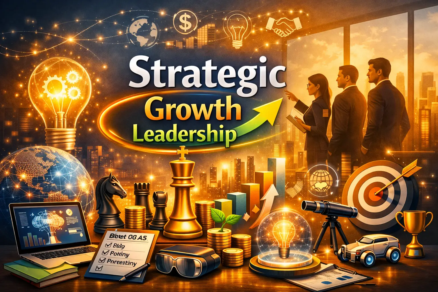 Educational course image for Strategic Growth Leadership with business growth and leadership visuals