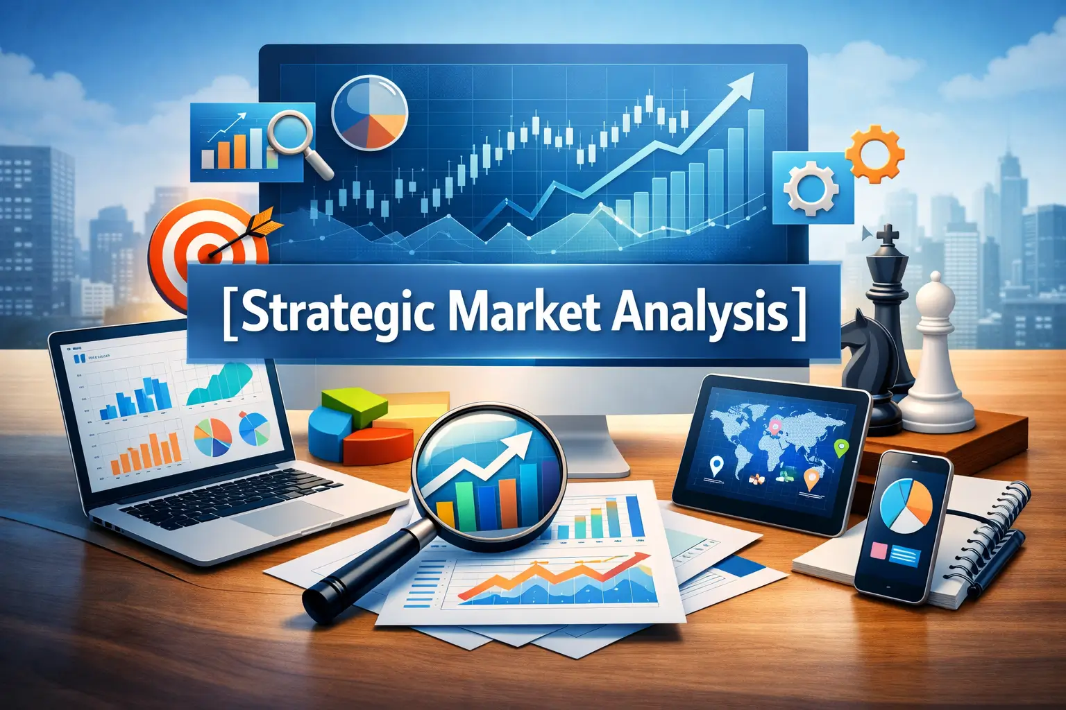 Professional Strategic Market Analysis course image with charts and tools
