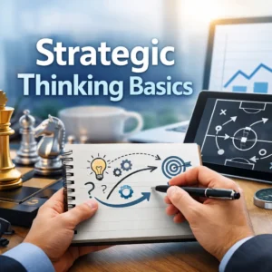 Educational course image for Strategic Thinking Basics with strategy visuals