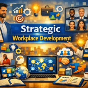 Professional strategic workplace development course design with modern workplace visuals