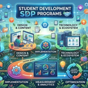 Educational banner showing student development programs with workshops, mentoring, and leadership activities