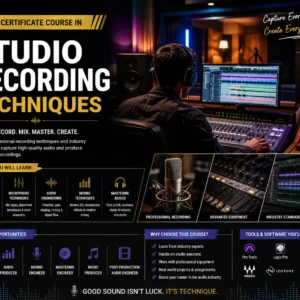 Professional Studio Recording Techniques course image with microphones and mixing console