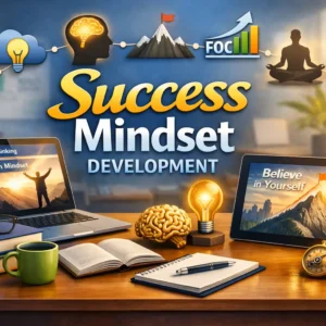 Professional success mindset development course design with motivational visuals