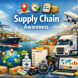 Professional supply chain awareness course design with logistics and global transport visuals