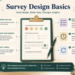 Professional course image for Survey Design Basics with research and questionnaire visuals