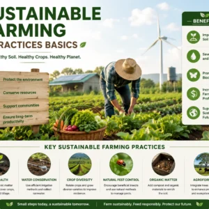 Modern educational banner for Sustainable Farming Practices Basics course