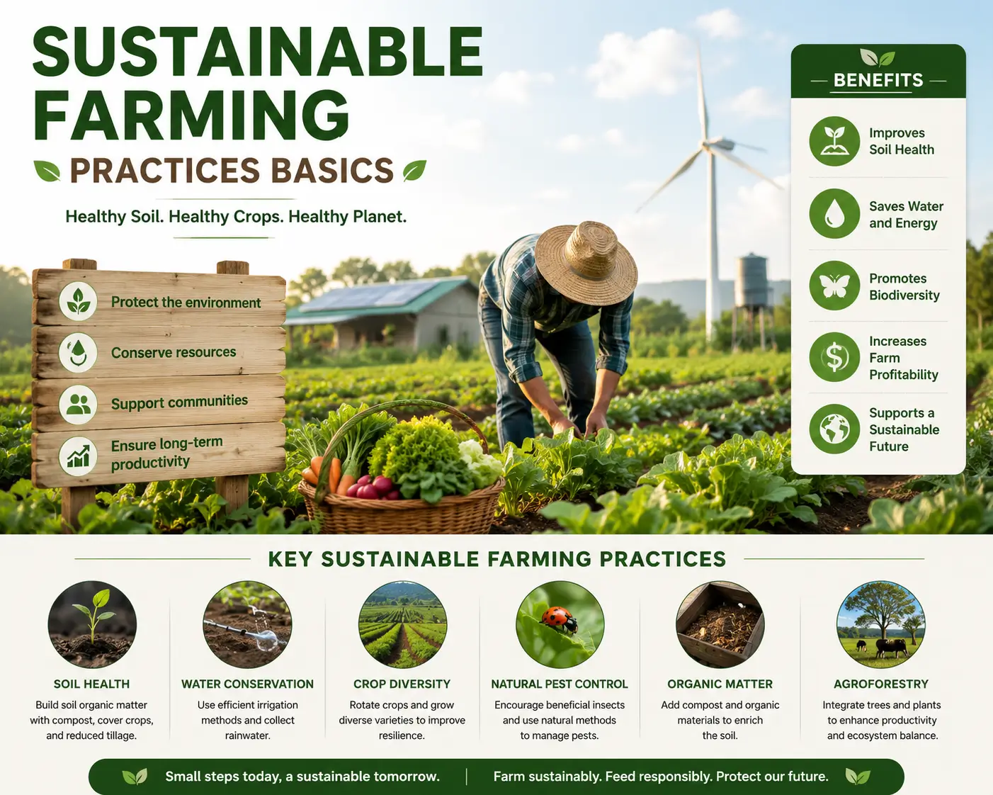 Modern educational banner for Sustainable Farming Practices Basics course