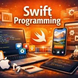 Professional Swift Programming course image with coding and app development visuals