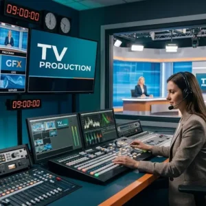 Professional TV Production course image with studio and broadcast visuals