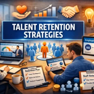Educational course image for Talent Retention Strategies showing employee engagement and retention concepts