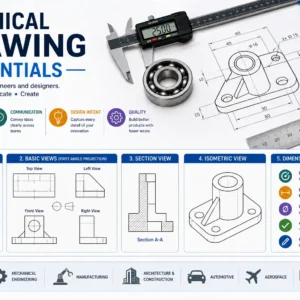 Professional course image for Technical Drawing Essentials with engineering visuals