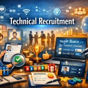 Educational banner for Technical Recruitment course featuring recruiter and digital hiring visuals