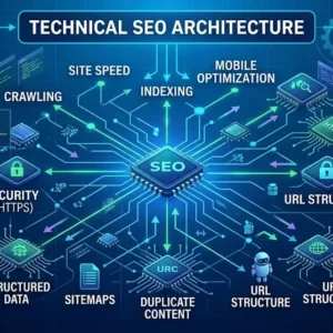 High-quality Technical SEO banner with website optimization and technical audit visuals