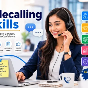 Educational banner for Tele Calling Skills course with customer communication visuals