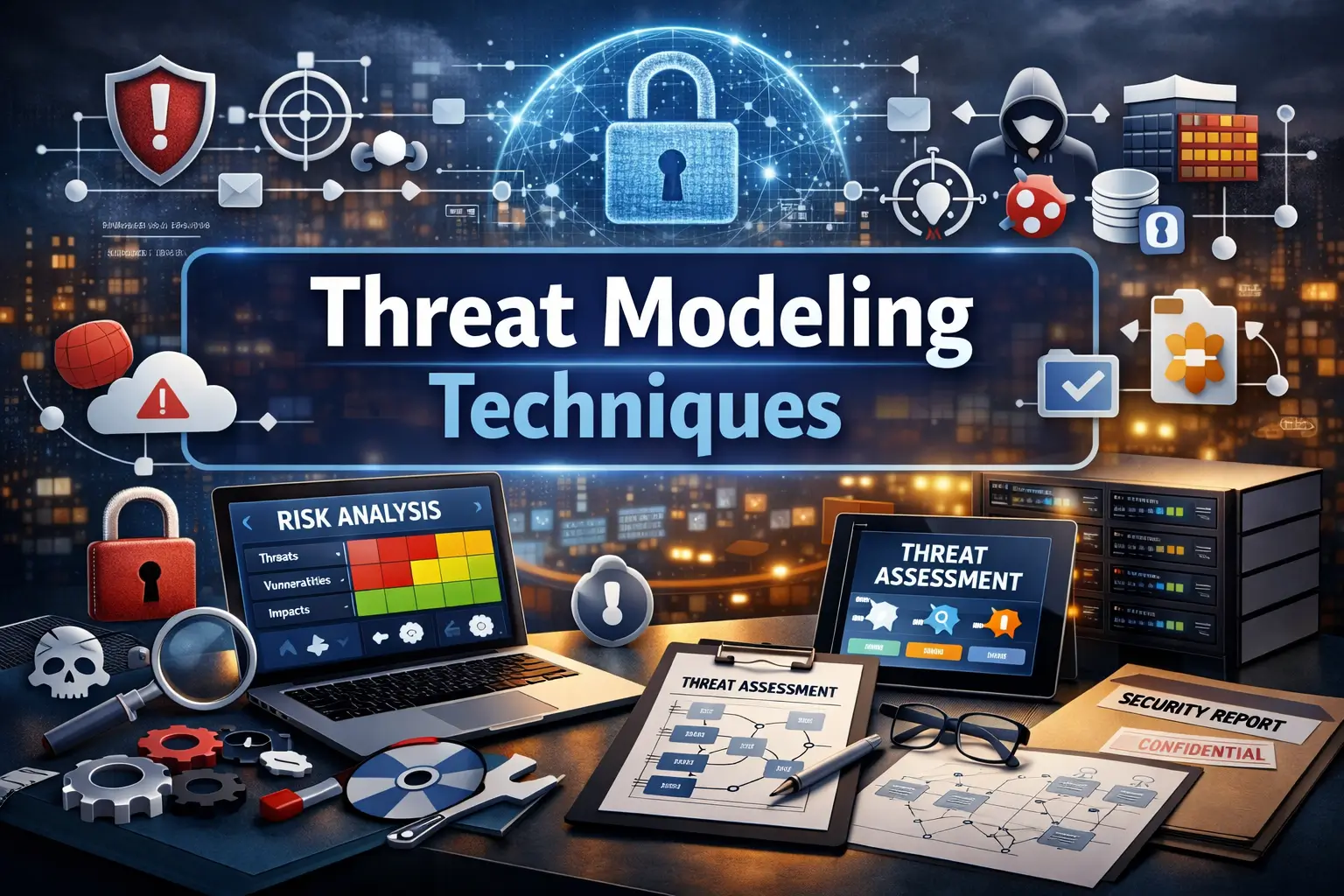 Professional Threat Modeling Techniques course image with risk analysis and cybersecurity visuals