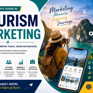Professional Tourism Marketing course image with travel and promotion visuals