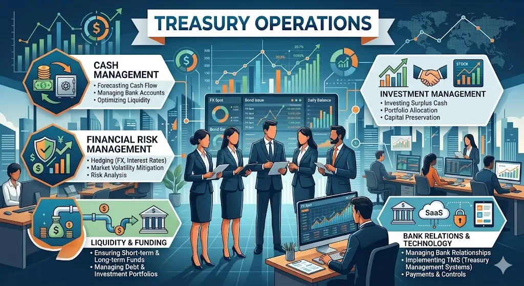 Treasury Operations course image with finance and cash management visuals