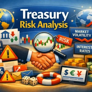 Treasury Risk Analysis course image with financial charts, coins, and market risk visuals