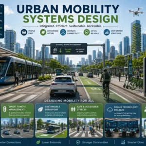 Professional Urban Mobility Systems Design course image with smart transport and city planning visuals