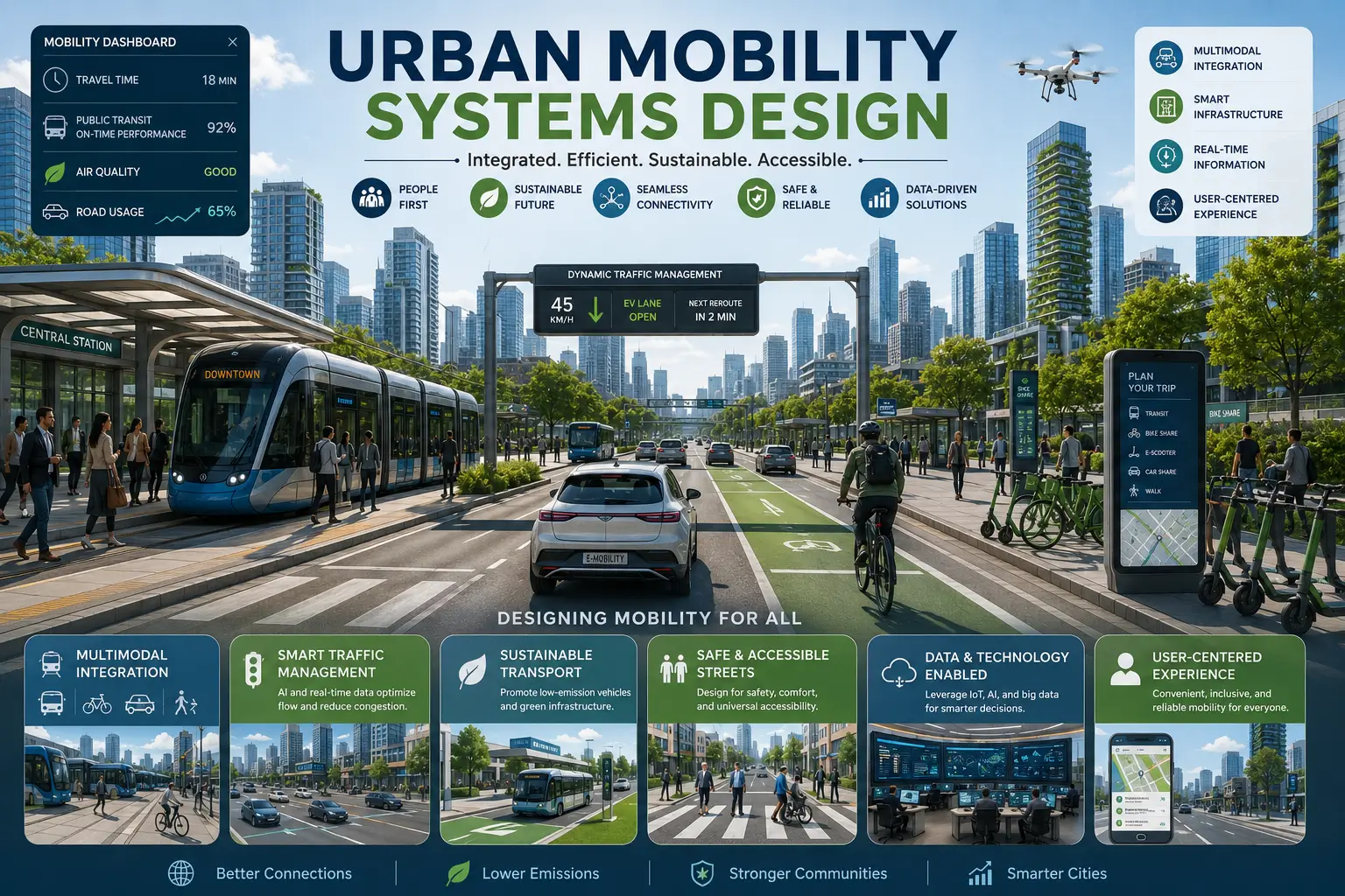 Professional Urban Mobility Systems Design course image with smart transport and city planning visuals
