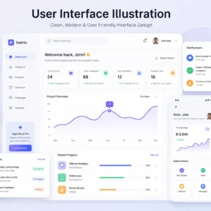 Educational banner for User Interface Illustration course with UI design visuals