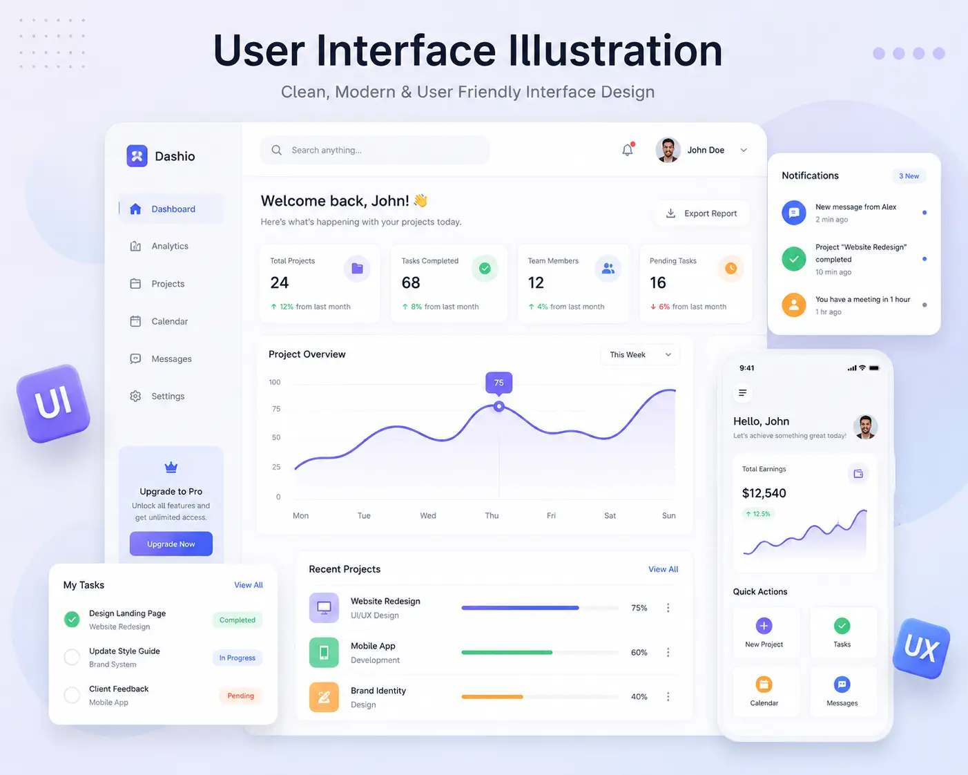 Educational banner for User Interface Illustration course with UI design visuals