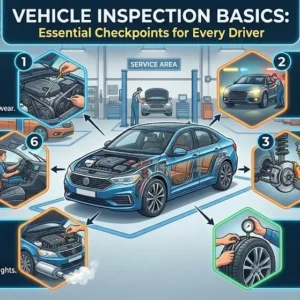Professional vehicle inspection basics course design with automotive and safety visuals