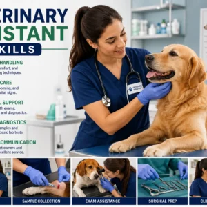 Veterinary Assistant Skills course showing assistants helping veterinarians care for animals
