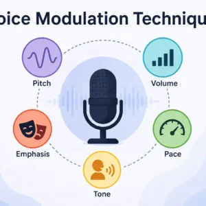 Voice Modulation Techniques course banner showing learners practicing tone, pitch, and speech delivery