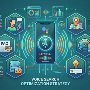 High-quality Voice Search Optimization banner with digital marketing and voice technology visuals