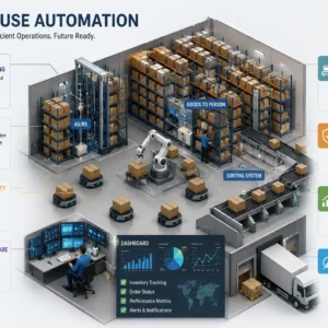 Warehouse Automation course image with robotics and smart logistics visuals