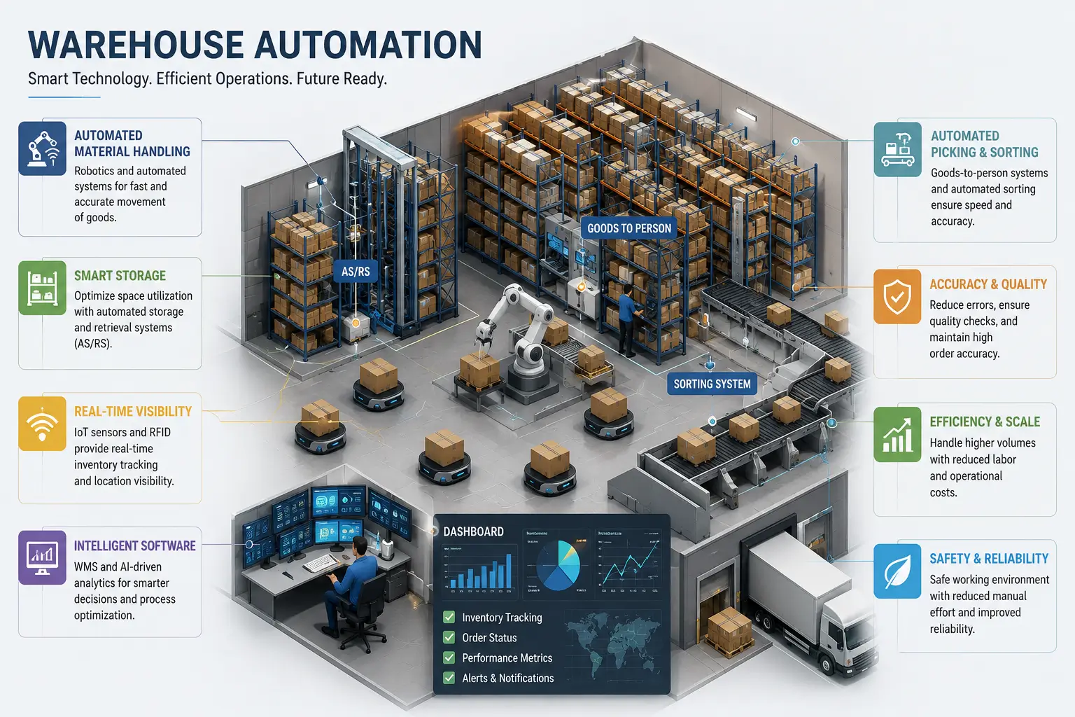 Warehouse Automation course image with robotics and smart logistics visuals