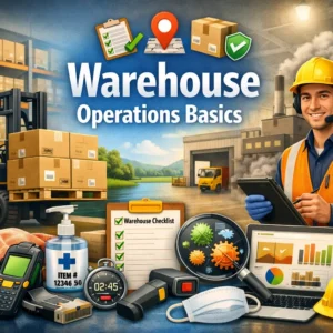 Professional warehouse operations basics course design with logistics and inventory visuals